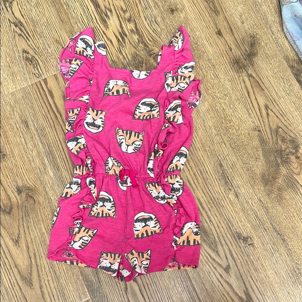 Pink Tiger Print Kids Romper